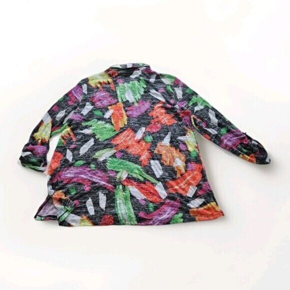 Ali Miles Tunic Womens XL Multicolor Floral LS Roll Up Tab Boho Crinkle Buttons - Picture 13 of 16